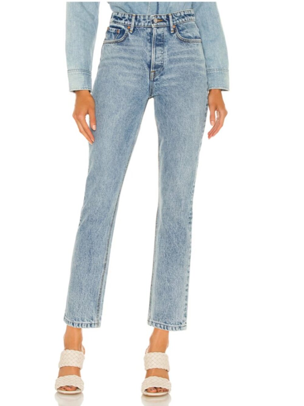 GRLFRND The Petite Karolina High Rise Straight Crop Jeans Larchmont Blue Size 26